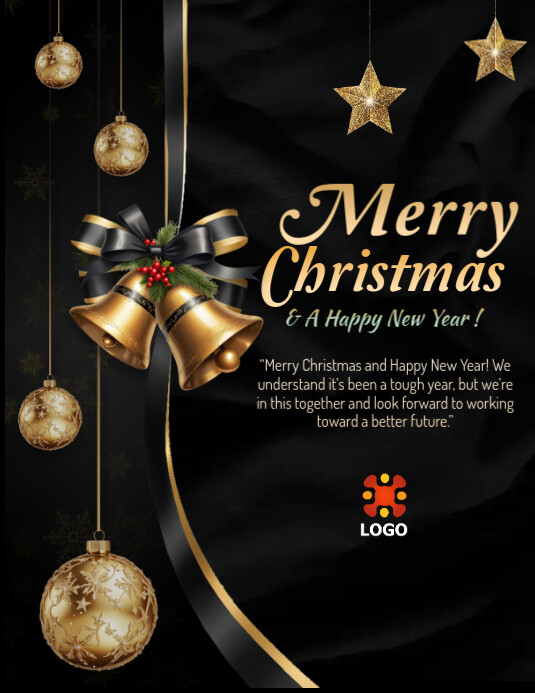 Black christmas greetings card Flyer (US Letter) template