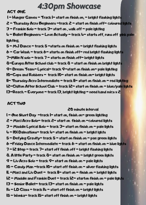 4;30pm showcase running order programme | PosterMyWall