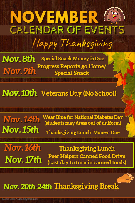 Novmber Events November Calendar of Events | PosterMyWall