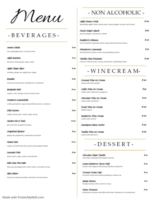 Beverages Menu Flyer (US Letter) template