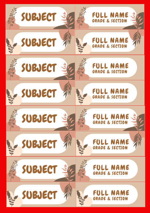Earth Tone Aesthetic School Label Template for Subjects A4