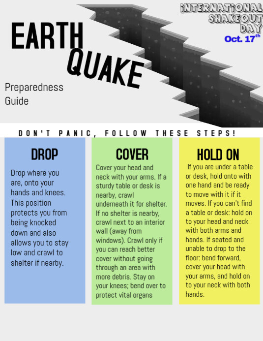 Earthquake preparedness guide Løbeseddel (US Letter) template