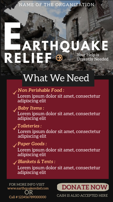 Earthquake Relief, Charity for earthquake Instagram Story template