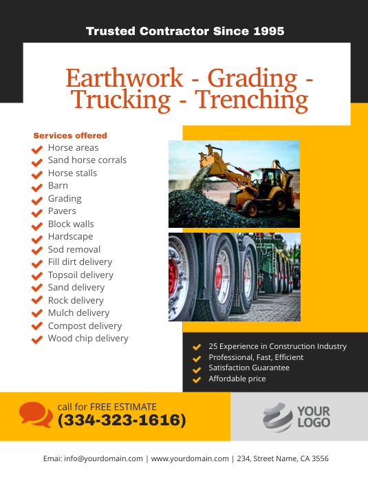 Earthwork Grading Trucking Trenching flyer Template | PosterMyWall