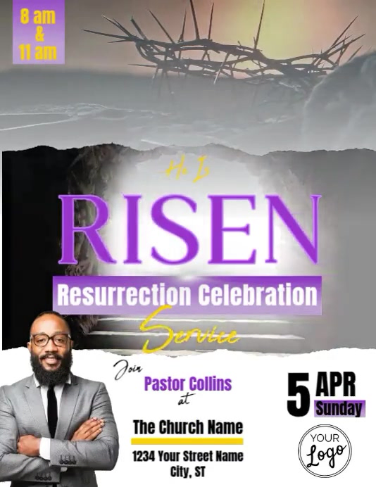Easter, Resurrection, service, He is Risen, Volantino (US Letter) template