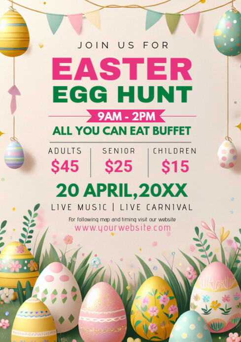 easter, event, spring, party,brunch A4 template