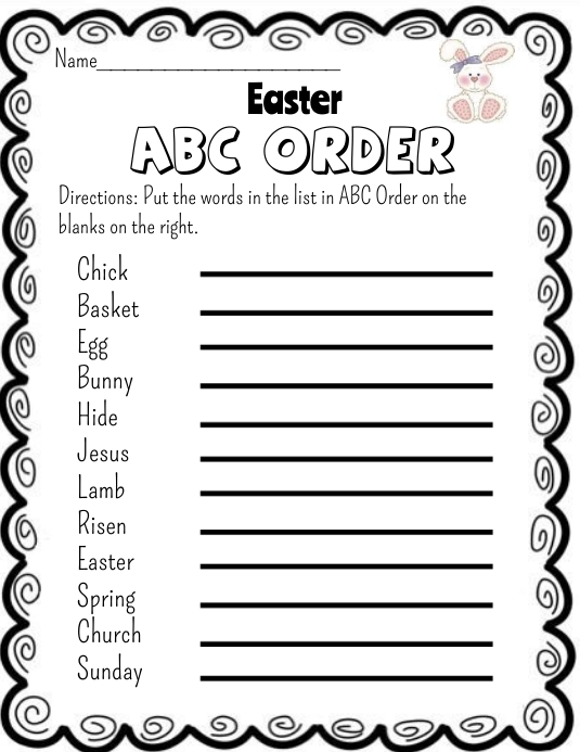 Easter ABC Order Worksheet Template | PosterMyWall