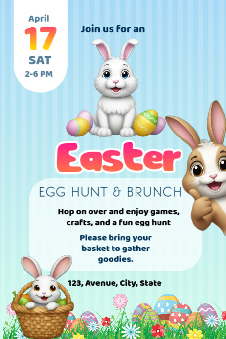 Easter and Egg Hunt Invitation Cartaz template