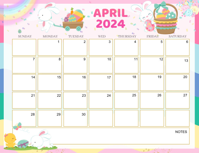 easter April 2024 Calendar Løbeseddel (US Letter) template