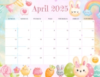 easter April Calendar 2025, editable April 2025 Calendar Flyer (US Letter) template