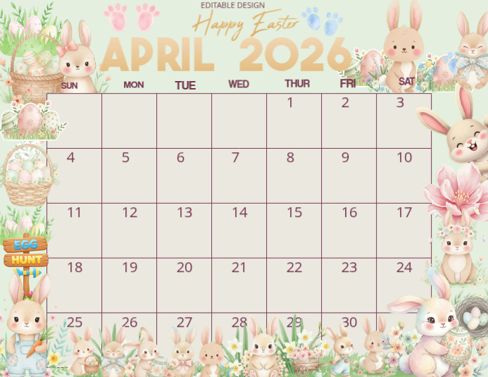 Easter April Calendar 2026 Template | PosterMyWall