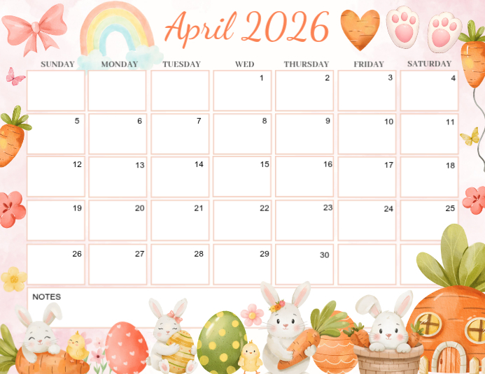 Easter April Calendar 2026 Template | PosterMyWall