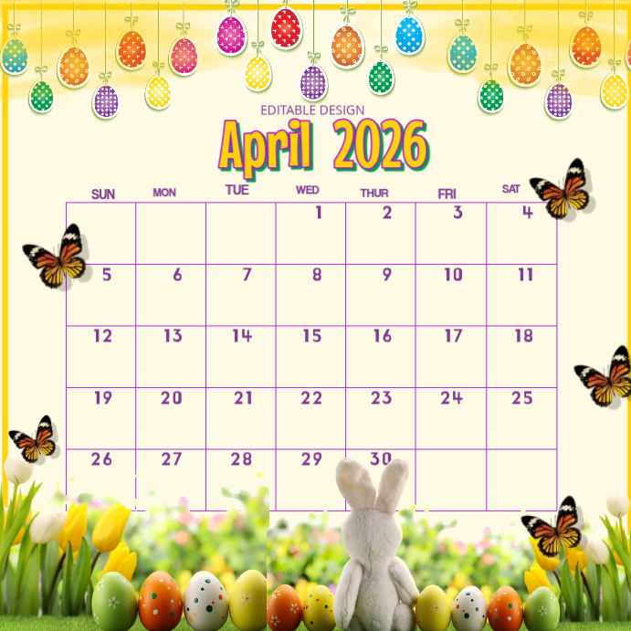 easter april calendar 2026 Easter theme Template | PosterMyWall