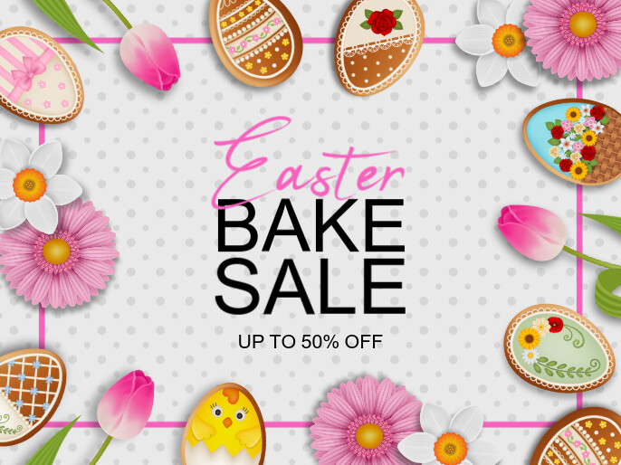easter bake sale presentation with flowers and gingerbread cookies template