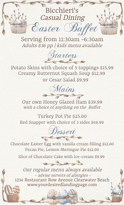 Easter Buffet Menu Template | PosterMyWall
