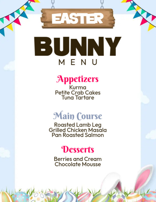 Easter Bunny Menu Flyer (US Letter) template