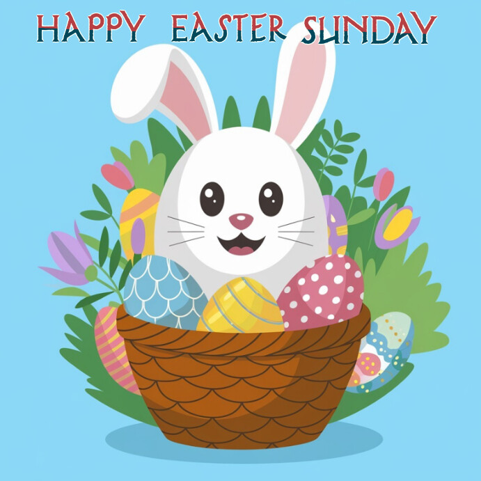 Easter Bunny with Colorful Eggs in Basket Instagram Plasing template