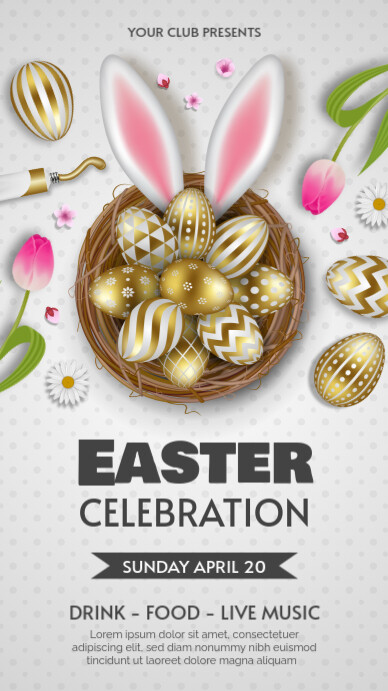 Easter Celebration Instagram Story with nest, rabbit ears, flowers and ...