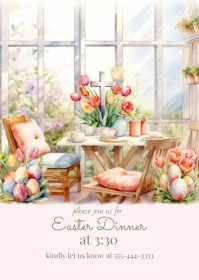 Easter Dinner House Party Invitation A6 template