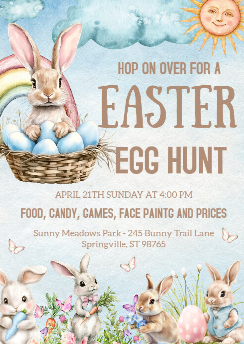 Easter Egg Hunt & Brunch Invitation A6 template