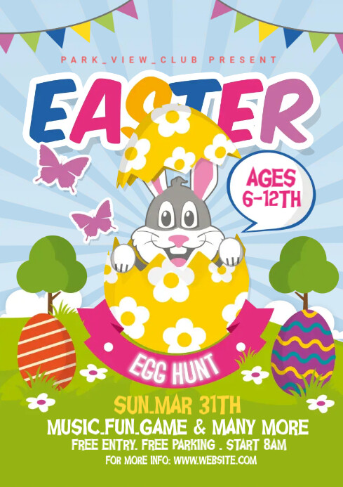 Easter Egg Hunt Flyer For Kids A3 template