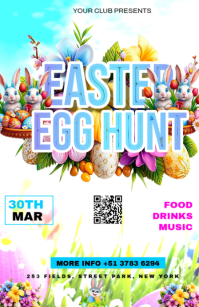 Hvid Easter egg hunt party flyer Halve pagina breed Template