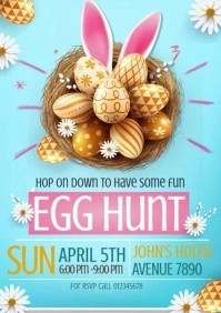 Blue Illustrated Easter Egg Hunt Video A4 template