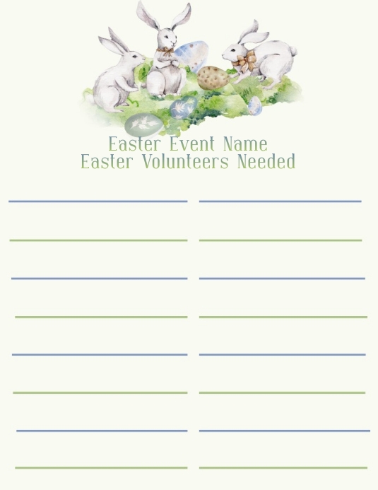 Easter Event Volunteer Sign-Up Sheet Folheto (US Letter) template