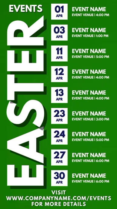 Easter Events Schedule Calendar Temp Template | PosterMyWall Easter Events Schedule Calendar Temp Template | PosterMyWall