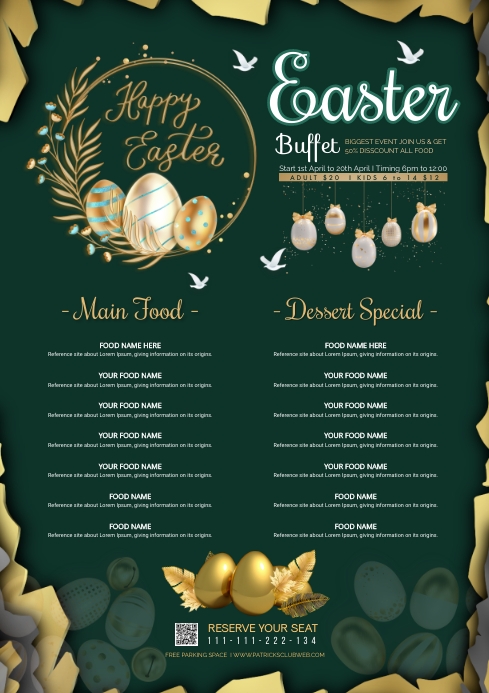 easter food buffet menu flyer Template | PosterMyWall
