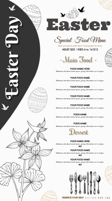 easter food menu Template | PosterMyWall