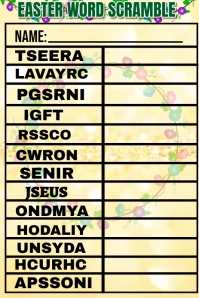 Easter game word scramble design Pinterest Graphic template