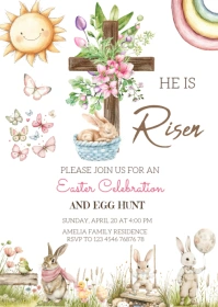 Easter Invitation He Is Risen, A6 template