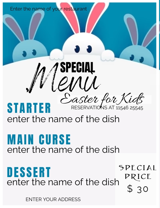EASTER MENU' FOR KIDS Template | PosterMyWall