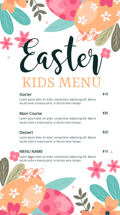 easter menu, easter, menu Digital Display (9:16) template