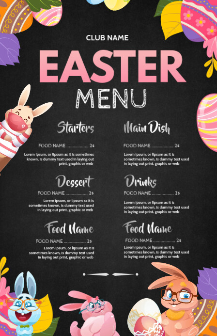 Easter menu, Easter menu list Mezza pagina Wide template