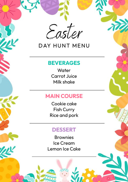 Easter Menu A4 Template | PosterMyWall