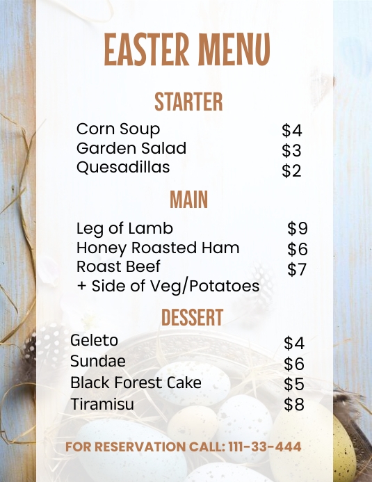 Copy of Easter Menu Card | PosterMyWall