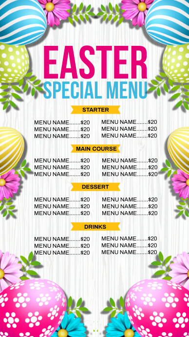 Easter menu card Template | PosterMyWall