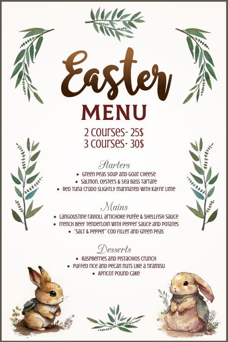 Easter Menu Card Template Elegant | PosterMyWall