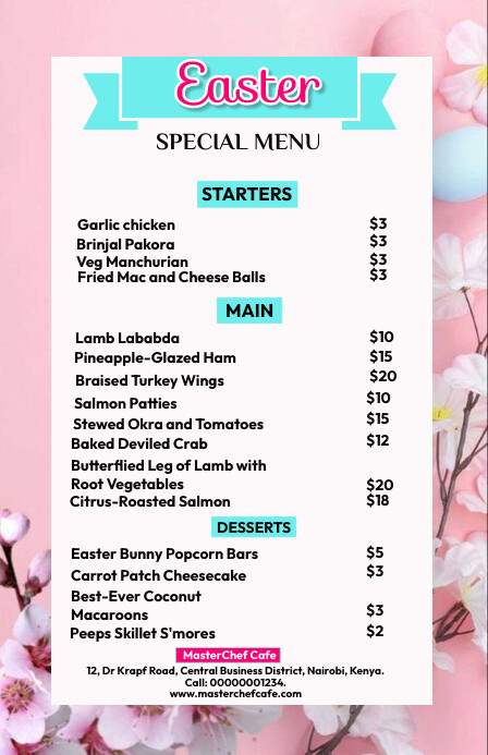Easter menu Template | PosterMyWall