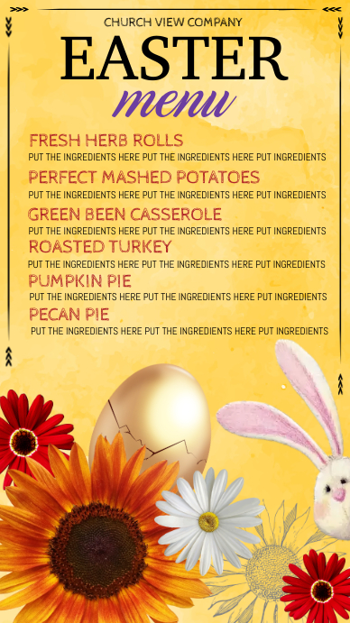 easter menu digital display, dinner menu template