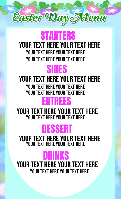Easter menu list design template US Legal