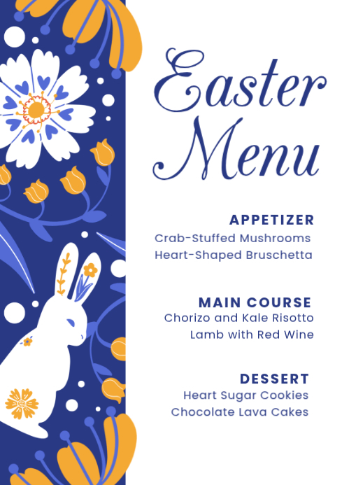 White Easter Menu A4 Template | PosterMyWall