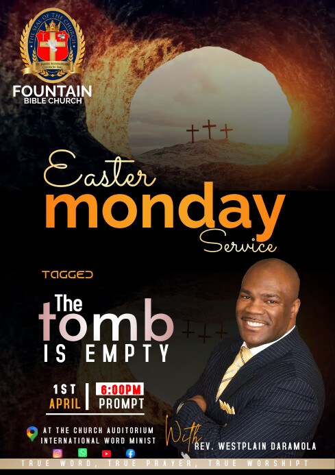 Plantilla de EASTER MONDAY SERVICE TEMPLATE | PosterMyWall