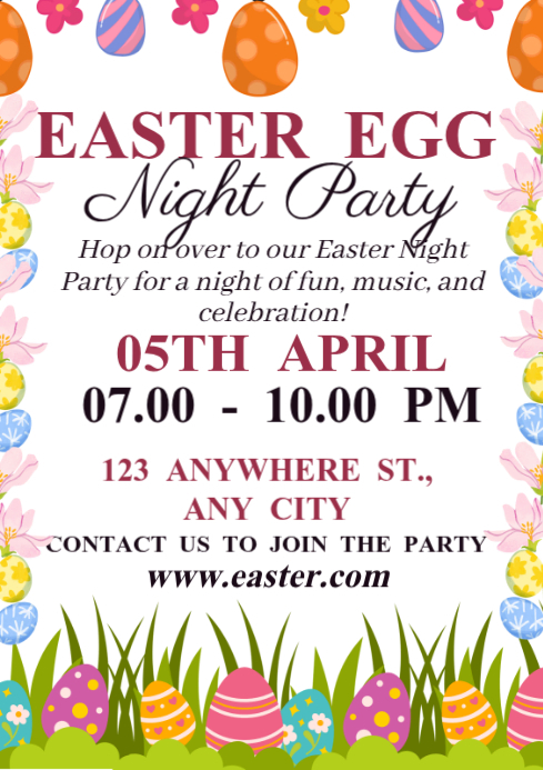 White Easter Night Party A4 Template | PosterMyWall