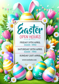 Turquoise Easter Open Hours A4 Template | PosterMyWall