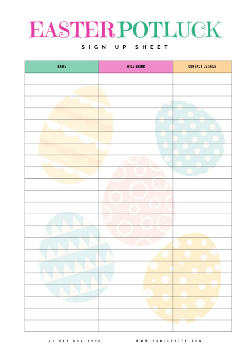 Pot Luck Sign Up Sheet Template Easter Potluck Sign Up Sheet Template