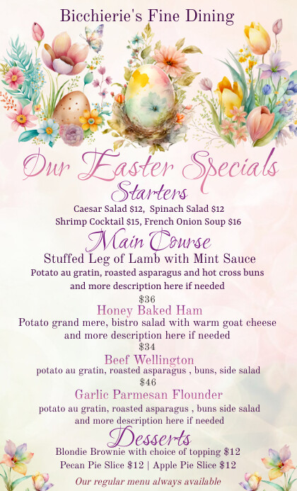 Easter Specials Menu Template | PosterMyWall