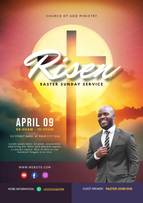 Easter Sunday Service Church Flyer A4 template